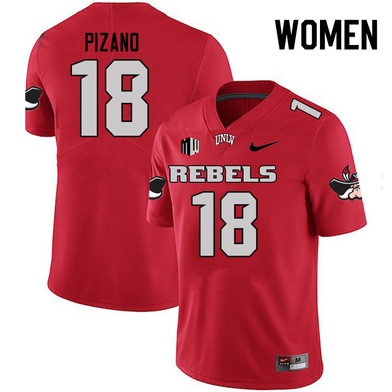 Women #18 Jose Pizano UNLV Rebels College Football Jerseys Stitched Sale-Scarlet - Click Image to Close